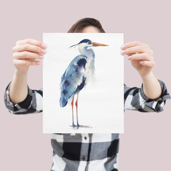 Watercolor Heron Portrait Wall Art Print Poster, Unframed - Picture 4 of 6